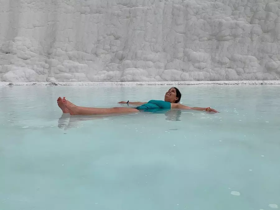floating-in-a-pool pammukale-at Places to Visit in Turkey